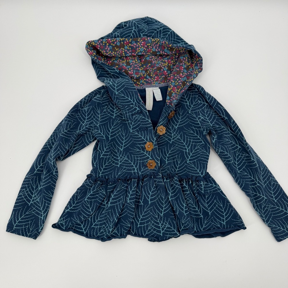 Matilda Jane Paint by Numbers Blue Leaf Print Hooded Peplum Cardigan T1417